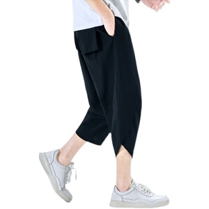 棉麻七分裤男纯色春季7分男风宽松复古休闲裤A266-1-K50-P45图片