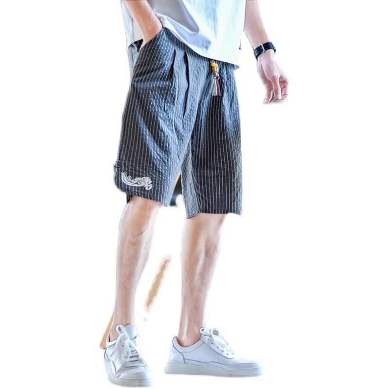 抽绳夏季棉麻短裤男宽松休闲裤刺绣风2026新款A266-1-K59-P40,男装牛仔裤,电商A266-1