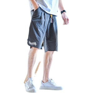 抽绳夏季棉麻短裤男宽松休闲裤刺绣风2026新款A266-1-K59-P40图片