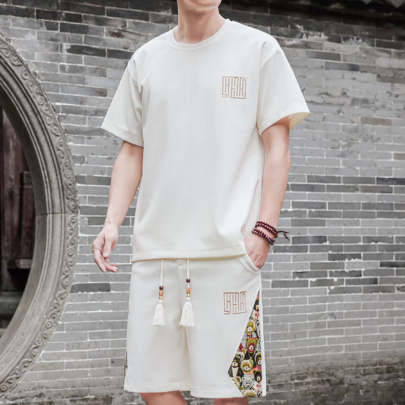 刺绣套装男休闲运动一套拼接风A266-1-TZ7758-P48特批控78,男装休闲套装,电商A266-1