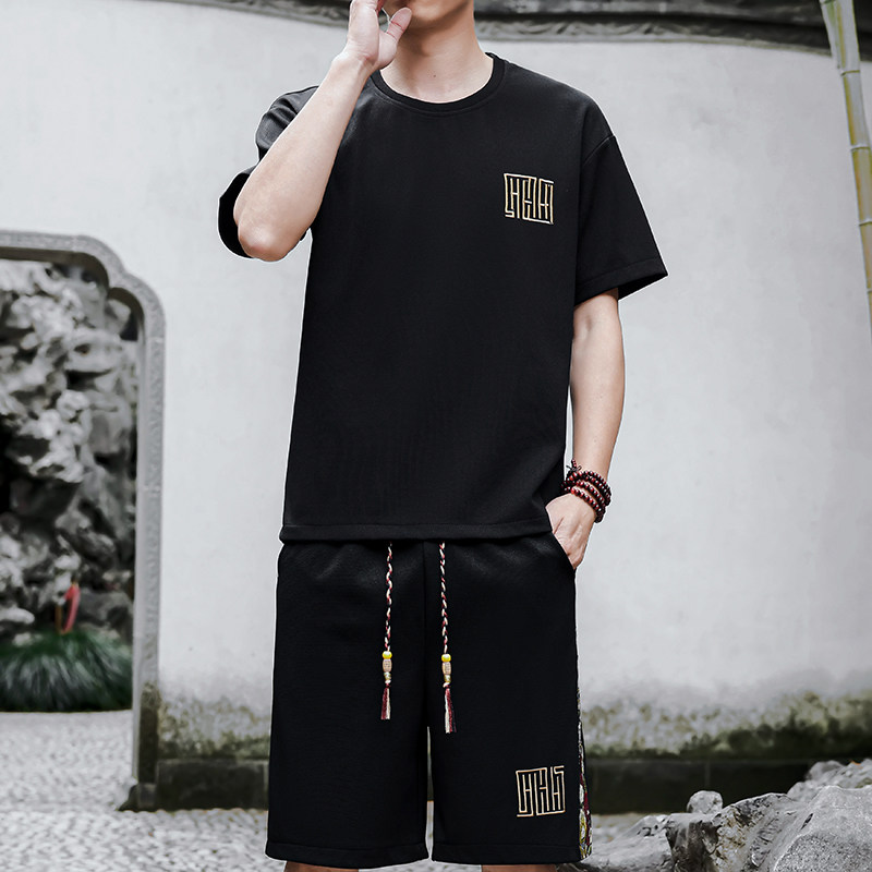 夏天刺绣运动套装男休闲短裤风A266-1-TZ7707-P45特批控78图片