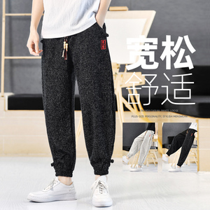 棉麻短裤男抽绳九分夏季青年波点风休闲裤长裤A266-1-K85-P60