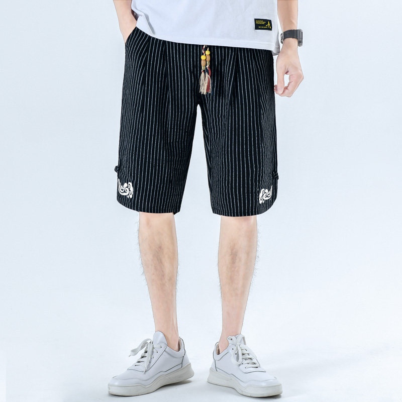夏季棉麻短裤男宽松刺绣休闲裤抽绳风2026新款A266-1-K59-P40，男装牛仔裤，电商A266-1