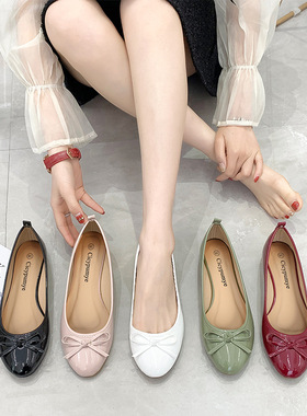 芭蕾鞋圆头纯色平底鞋软皮春夏季蝴蝶结休闲黑色女鞋women shoes