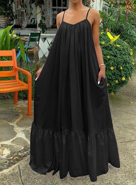 2022 Celmia Summer Dress Women Sexy Sleeveless Ruffled Maxi