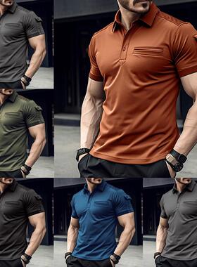 Men's sports polo shirt with button pockets 春秋男士翻领上衣