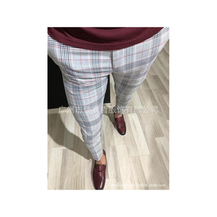 plaid solid cropped Casual 格子纯色九分裤 pants休闲男士 men