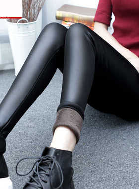 皮裤加绒打底裤外穿显瘦弹力裤大码紧身皮裤长裤打底裤女秋冬女裤