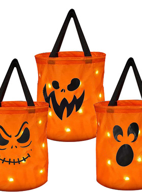 LED Light Halloween Trick or reat Bucket Pumpkin Candy Bags