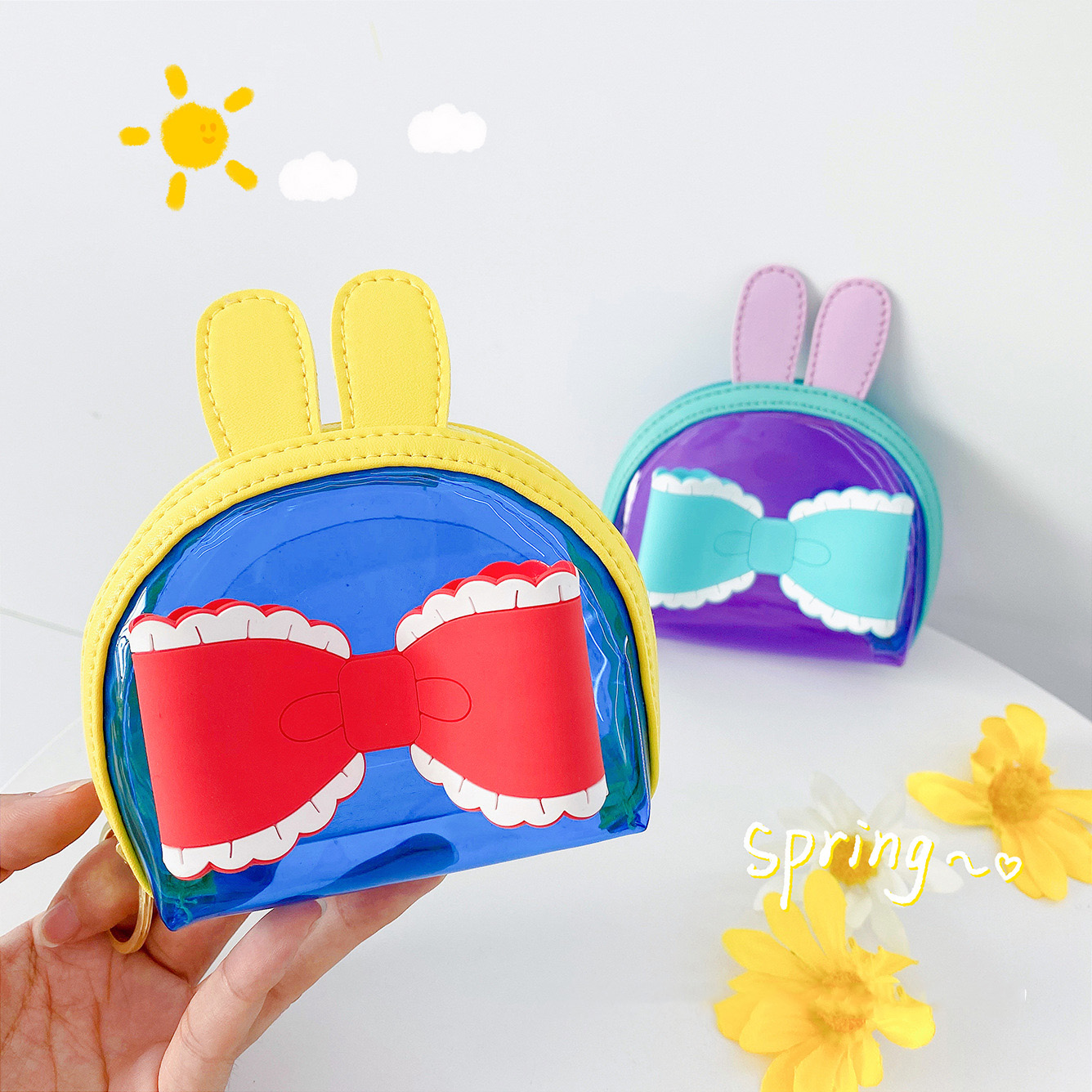 可爱彩透大蝴蝶结公主零钱包学生个性潮流女生化妆品收纳ins小包