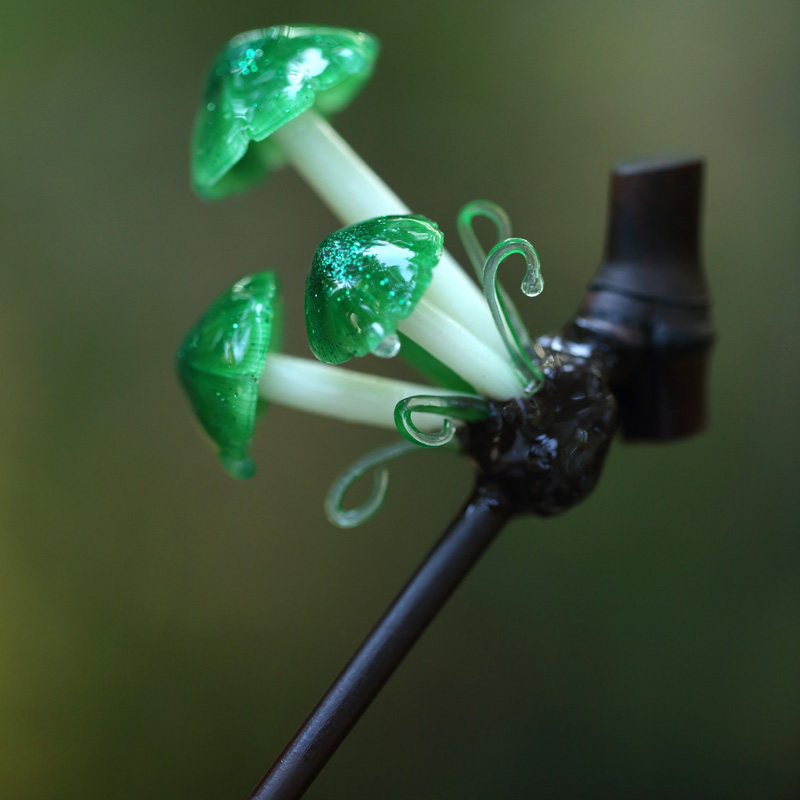 可可爱爱热缩片紫色绿色小蘑菇汉服配饰简约日常发簪盘发头饰发饰