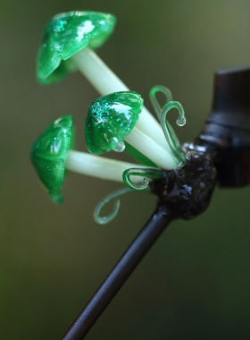 可可爱爱热缩片紫色绿色小蘑菇汉服配饰简约日常发簪盘发头饰发饰