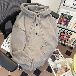 美式 外套 潮牌宽松百搭连帽毛衣男秋冬季 复古休闲慵懒风软糯针织衫