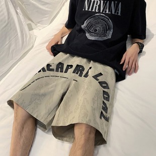 大码 欧美街头嘻哈字母印花运动短裤 男潮牌机能风宽松休闲五分中裤