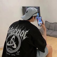 嘻哈t恤短袖男生夏季港风半袖ins潮流百搭潮牌设计感小众纯棉衣服