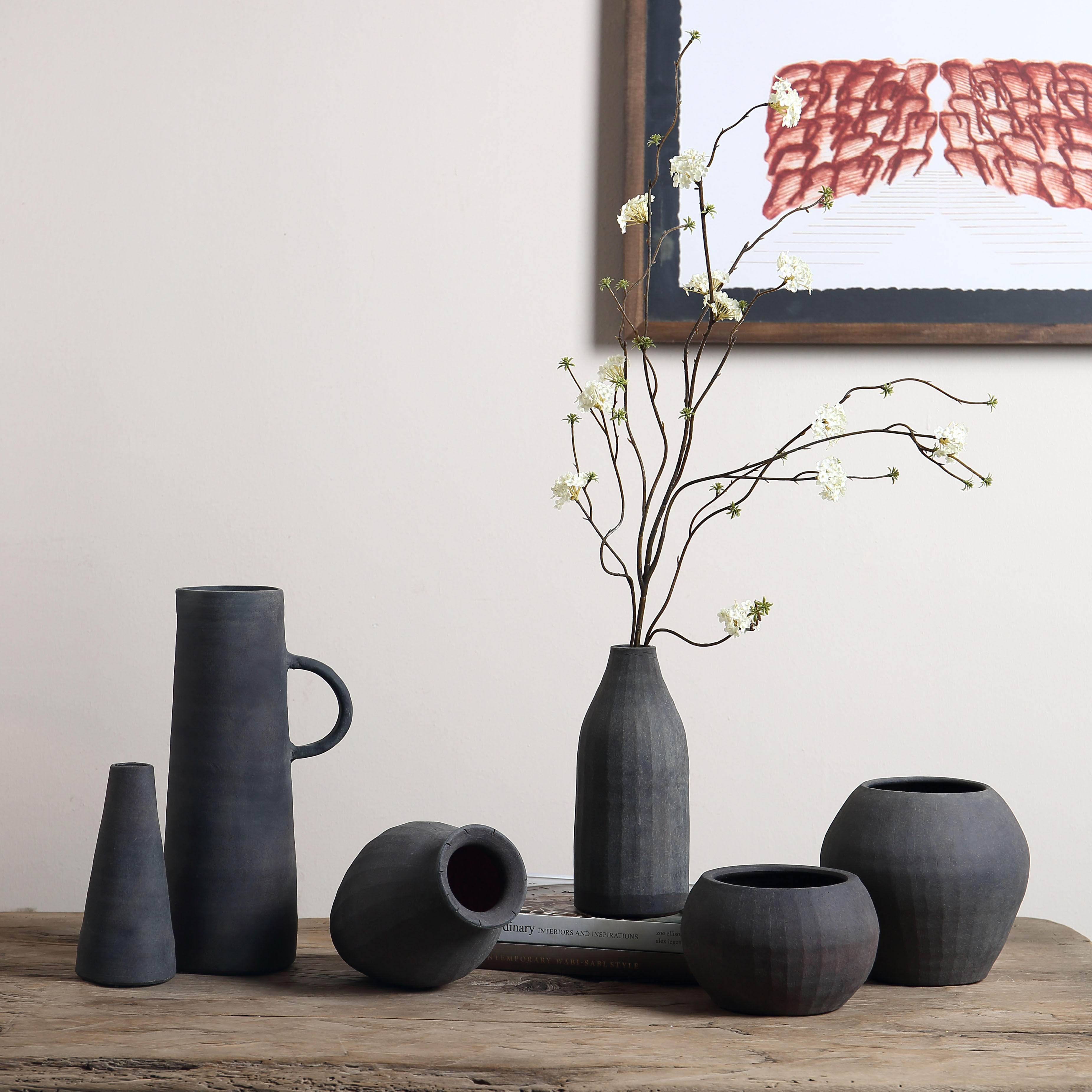 侘寂风北欧陶瓷书架手工摆件陶罐小口复古花瓶书桌柜居家高档桌面,家居饰品,花瓶,淘宝优惠券,粉丝福利购,淘宝优惠卷