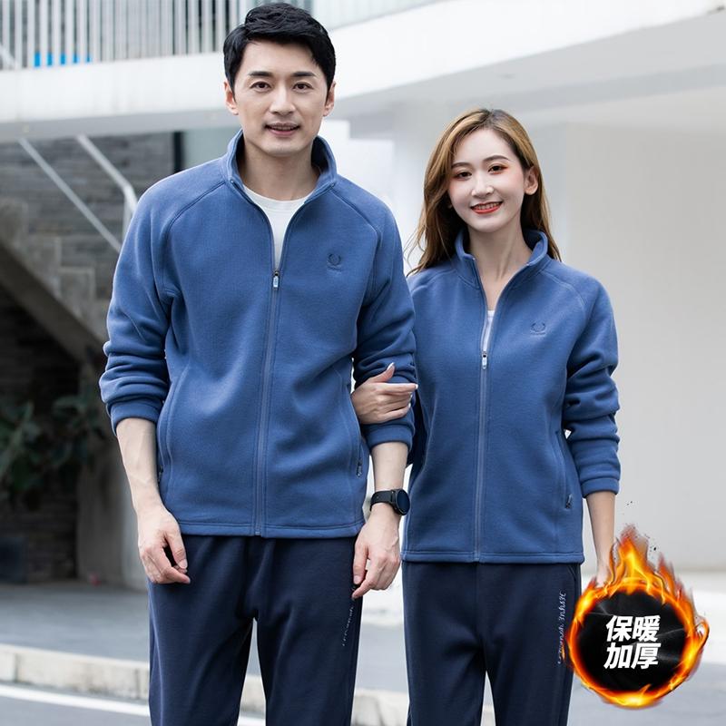 2024新款秋冬时尚加绒运动套装情侣休闲运动服加厚两件套男女卫衣