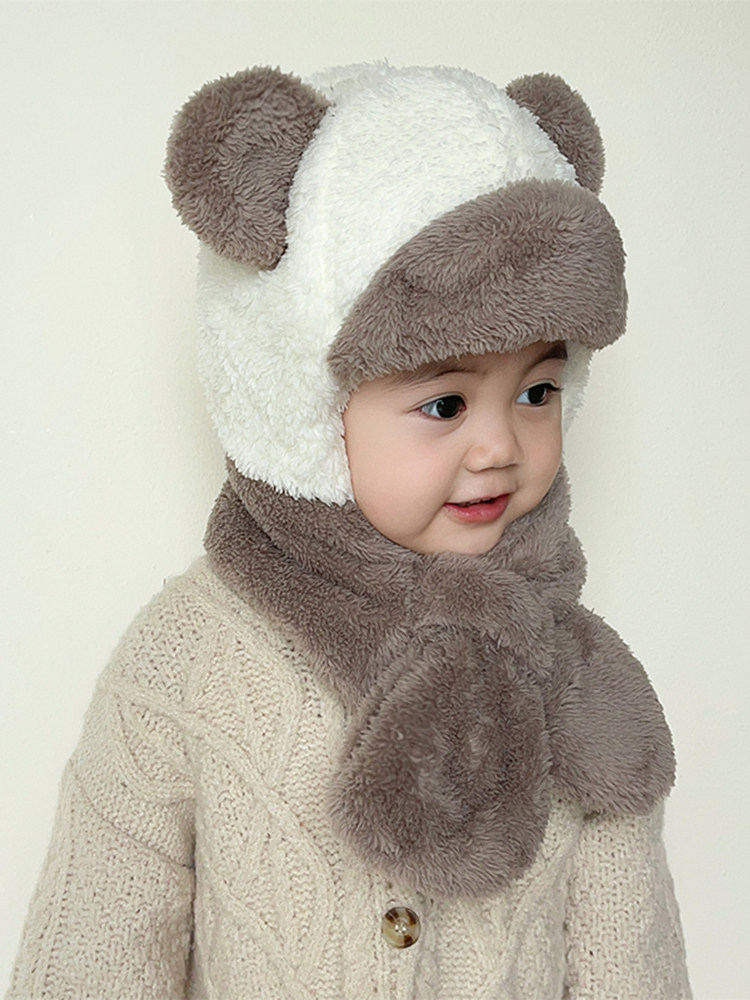 GP新款宝宝帽子秋冬季儿童护耳帽男孩围巾一体帽女童围脖婴幼儿