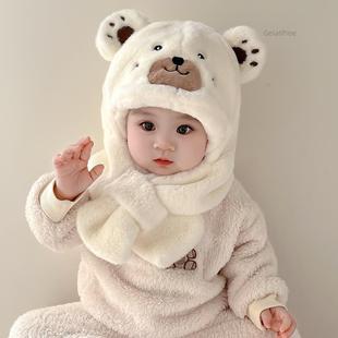 GP宝宝帽子秋冬围巾一体婴儿护脖帽可爱男女童一岁保暖护耳帽冬款