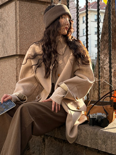 “toojoys”瓦尔落叶 双面羊毛卡其毛呢中长大衣外套（内里格纹）