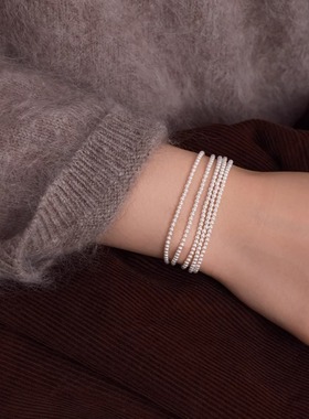 飞鸟屿城「碎月光」原创手作正圆高亮施家米粒珍珠多层手链手饰女