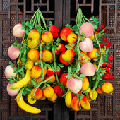 仿真香蕉苹果柠檬樱桃水果桃子柿子挂串农家乐饭店装 饰品桃子道具