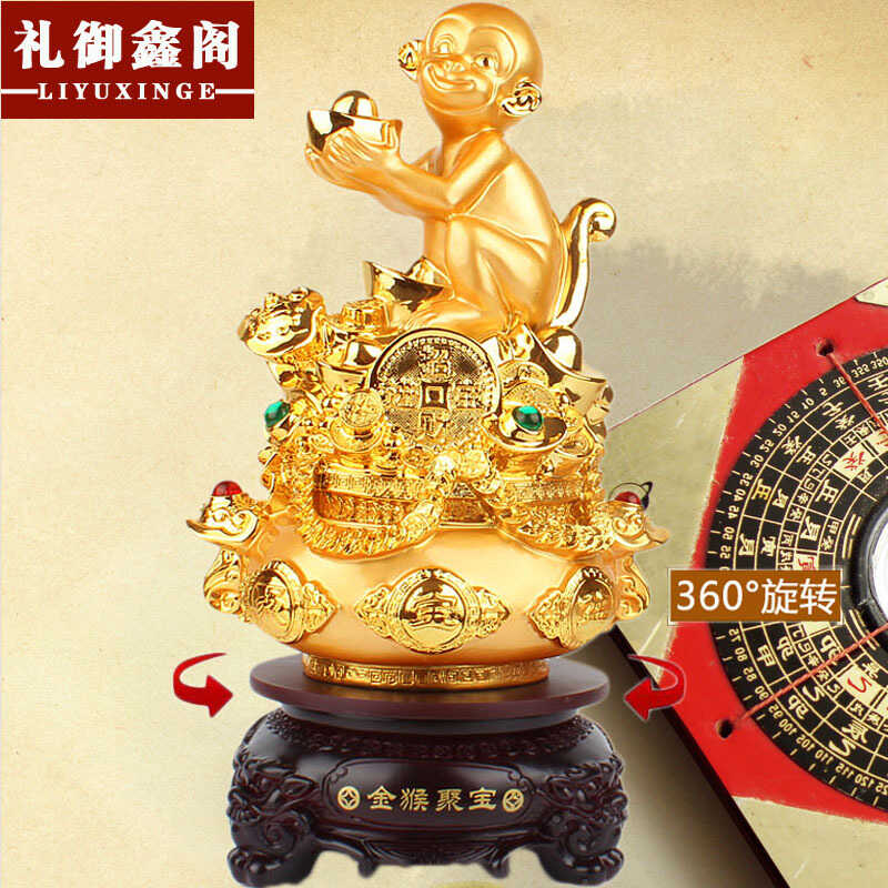 猴子摆件招财聚宝盆生肖猴装饰品