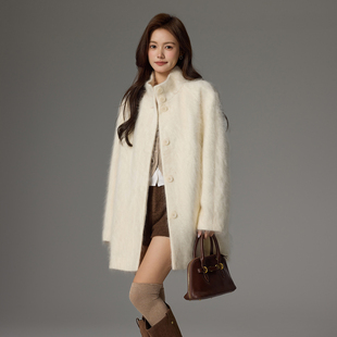 温柔慵懒风立领羊绒大衣女中长款宽松加厚毛呢外套