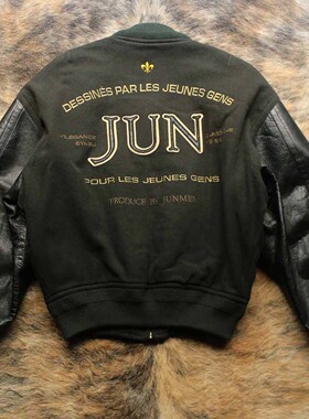 1980s设计师名作 早期重磅高密度牛皮袖短款Bomber棒球服皮衣