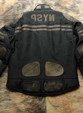 超速游戏 意大利早期拼接手擦做旧牛皮机车皮衣