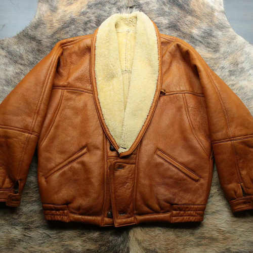 意大利制 早期1970s短款老钱复古主义Bomber羊皮毛一体皮衣