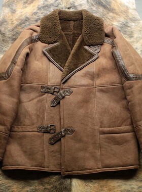 意大利制 早期1970s原始复古主义猎装消防羊皮毛一体皮衣