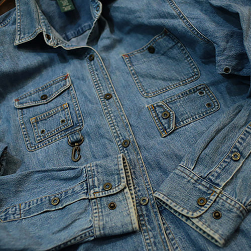 美式复古宗师RL1990s早期户外登山飞钓露营大师多袋牛仔衬衫