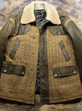 土耳其制 1990s厚实柔软编织羊毛拼接羊皮复古猎装夹克