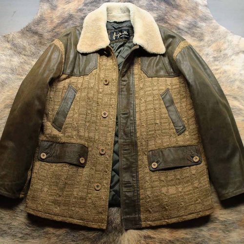 土耳其制 1990s厚实柔软编织羊毛拼接羊皮复古猎装夹克