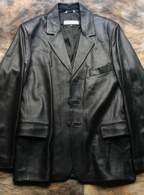 意大利制 1990s细腻柔软羊皮优雅舒适暗夜都市美国往事复古皮衣