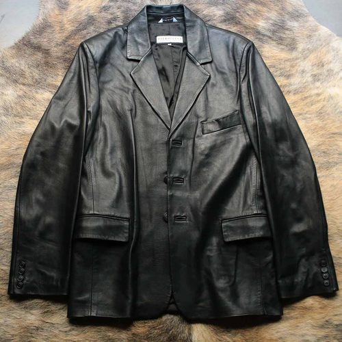 意大利制 1990s细腻柔软羊皮优雅舒适暗夜都市美国往事复古皮衣