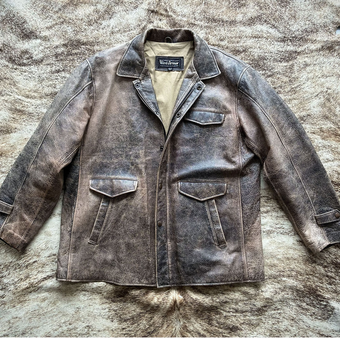 风之铠甲 Wind Armor早期手擦做旧复古司闸员皮衣