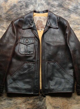 意大利1980s早期厚实高密度磨砂牛皮报童超自然之力机车翻领皮衣