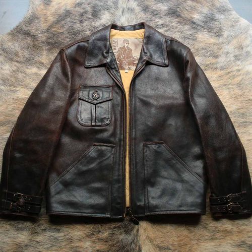 意大利1980s早期厚实高密度磨砂牛皮报童超自然之力机车翻领皮衣