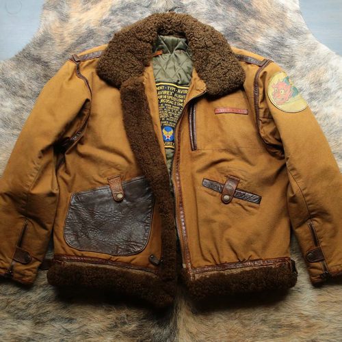 美式早期1990s复古传奇塞班岛机械师野性飞行皮毛一体拼接夹克