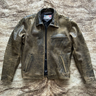 中世纪油画复古色彩1930s手擦做旧古朴报童猎装 机车皮衣