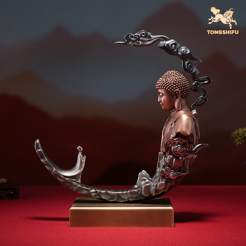 铜师傅《我心有佛》客厅桌面白铜紫铜佛像摆件 家居装饰工艺品