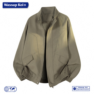 军绿色拉链口袋外套 立领夹克男宽松休闲风工装 WASSUP KOI联名美式