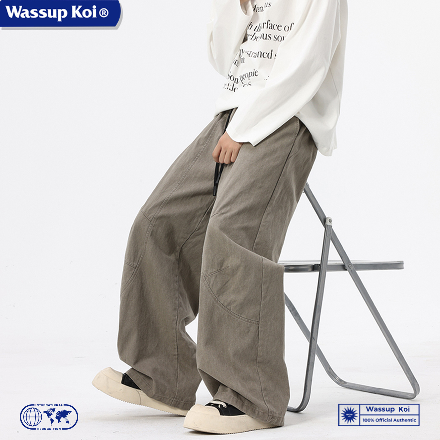 WASSUPKOI美式解构纯棉弯刀裤子