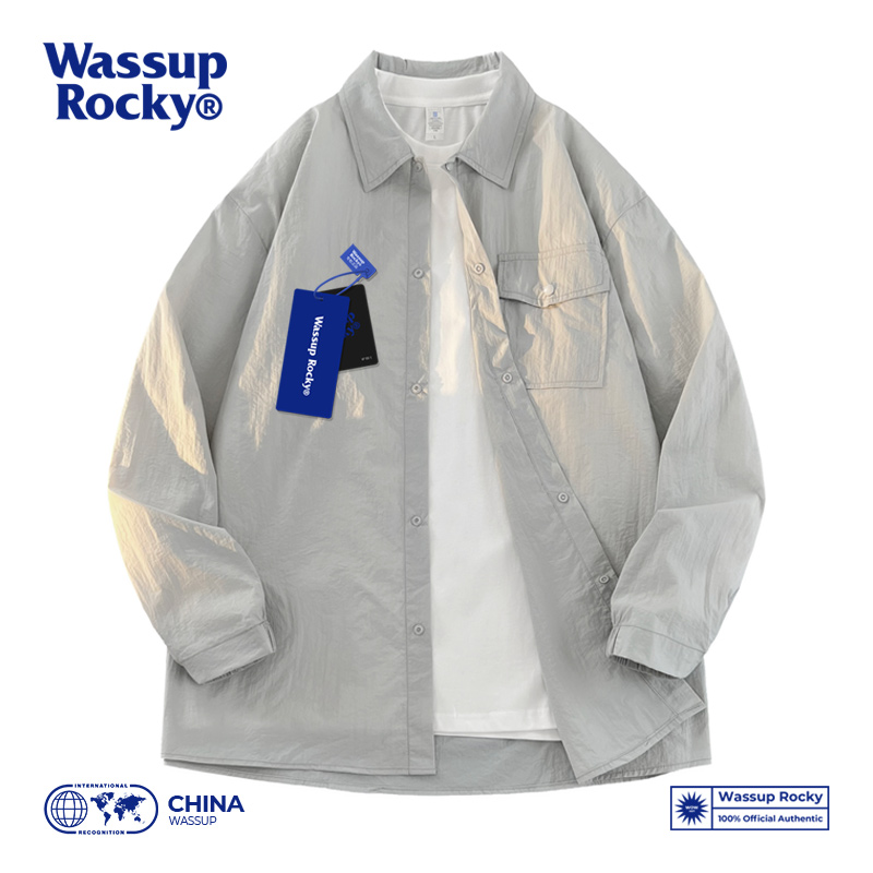 WASSUPROCKY复古长袖防晒衬衫男