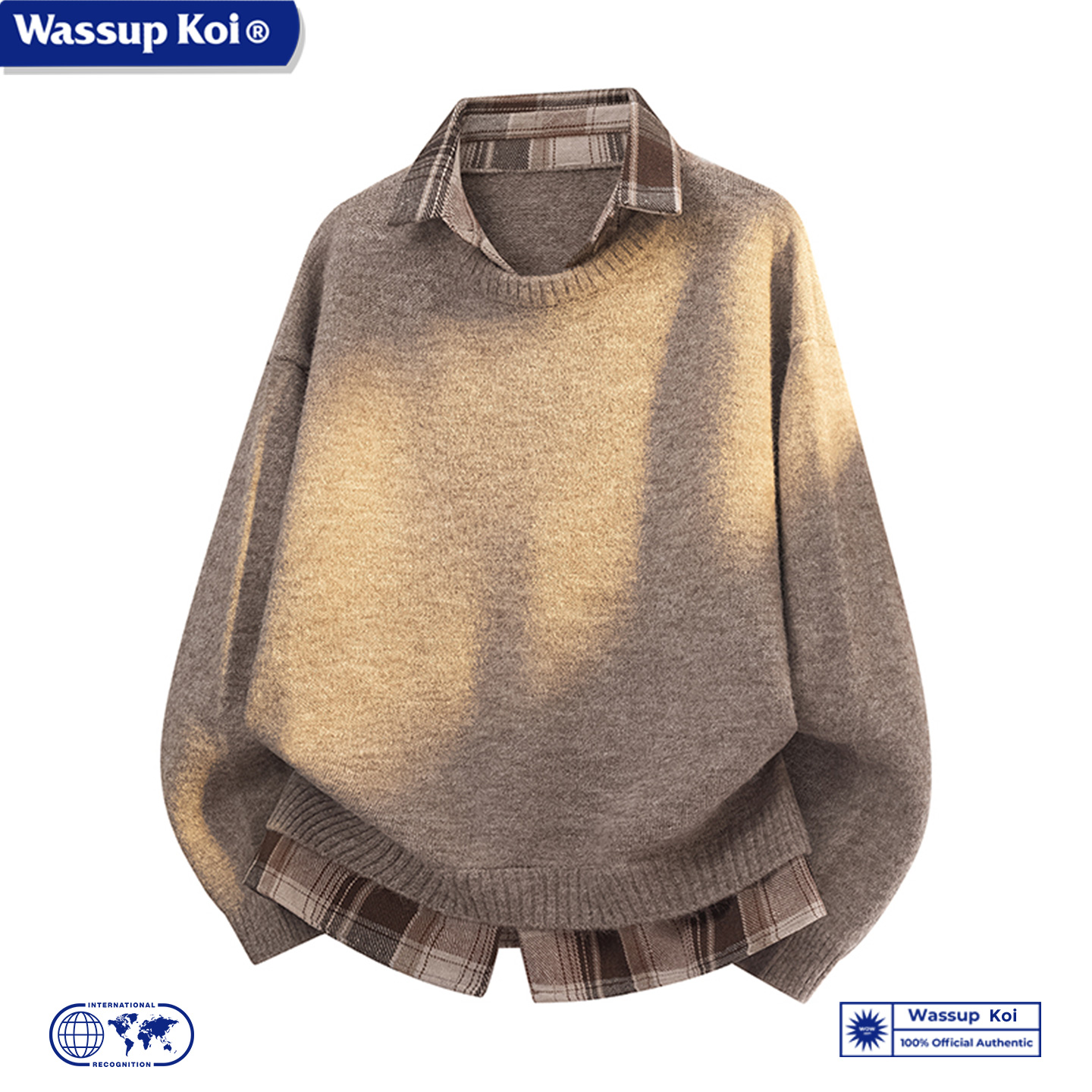 WASSUPKOI假两件衬衫领针织毛衣