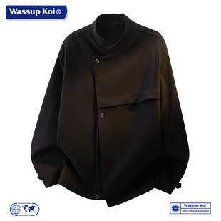 WASSUP KOI联名暗黑风立领斜门襟夹克男设计感不对称外套休闲上衣