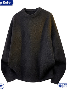 WASSUP KOI联名纯色圆领毛衣男慵懒风套头针织衫打底衫休闲上衣男