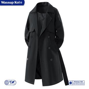 WASSUP KOI联名中长款双排扣风衣外套男春秋韩版潮流宽松休闲大衣